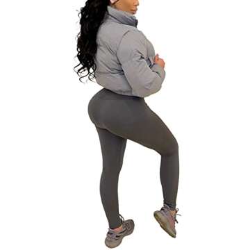 KOOBETON Women's Warm Lightweight Packable Puffer Jacket Cropped Winter Zip Up Short Bubble Puffy Coats Grey L