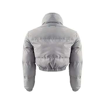 KOOBETON Women's Warm Lightweight Packable Puffer Jacket Cropped Winter Zip Up Short Bubble Puffy Coats Grey L