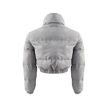 KOOBETON Women's Warm Lightweight Packable Puffer Jacket Cropped Winter Zip Up Short Bubble Puffy Coats Grey L