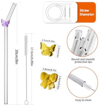 10pcs Reusable Colorful Glass Straws with Butterfly Design
