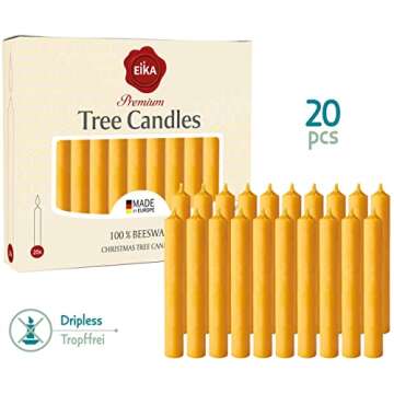 Eika Premium 100% Beeswax Tree Candles - Pack of 20 Honey Colored Natural Christmas Wax Candles for ...