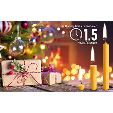 Eika Premium 100% Beeswax Tree Candles - Pack of 20 Honey Colored Natural Christmas Wax Candles for Pyramids, Carousels & Chimes - Made in Europe