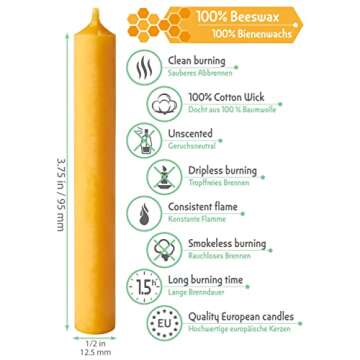 Eika Premium 100% Beeswax Tree Candles - Pack of 20 Honey Colored Natural Christmas Wax Candles for Pyramids, Carousels & Chimes - Made in Europe