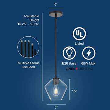 Linea di Liara Macaria Modern Glass Farmhouse Pendant Lighting for Kitchen Island and Over Sink Ligh...