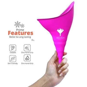 Micción Female Urinal - Leakproof Pee Cup for Women - Reusable & Hygienic Portable Urinal Funnel, Pee while standing. Road trips, Camping, Post Surgery Urination Device With Discreet Bag (Purple Pink)
