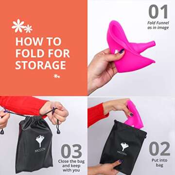 Micción Female Urinal - Leakproof Pee Cup for Women - Reusable & Hygienic Portable Urinal Funnel, Pee while standing. Road trips, Camping, Post Surgery Urination Device With Discreet Bag (Purple Pink)