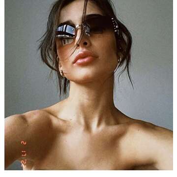 GUVIVI Y2K Sunglasses for Women Shield Rimless Frameless Rectangle Sunglasses Gradient Brown Lens Shield Sun Glasses Eyewear