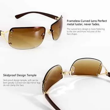 GUVIVI Y2K Sunglasses for Women Shield Rimless Frameless Rectangle Sunglasses Gradient Brown Lens Shield Sun Glasses Eyewear