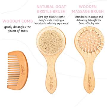 Ullabelle 3 Piece Wooden Baby Hair Brush and Comb Set for Newborns & Toddlers in Chic Gift Box - Ult...