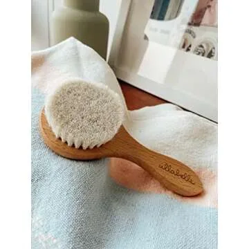 Ullabelle 3 Piece Wooden Baby Hair Brush and Comb Set for Newborns & Toddlers in Chic Gift Box - Ultra Soft Natural Goat Hair and Wood Baby Brush Set Prevents Cradle Cap - Perfect Registry Gift (Sage)