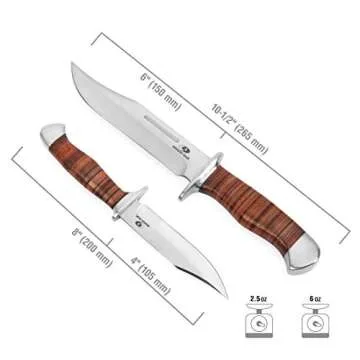 MOSSY OAK 2-piece Bowie Knife, Fixed Blade Hunting Knife with Leather Handle, Sheath Included