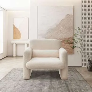 VASOENY 33.86" Accent Chairs, Modern Sherpa Lamb Fabric Armed Chair Comfy Upholstered Armchair Leisure Single Sofa Chair with a Waist Pillow for Bedroom, Office and Living Room