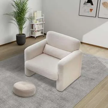 VASOENY 33.86" Accent Chairs, Modern Sherpa Lamb Fabric Armed Chair Comfy Upholstered Armchair Leisure Single Sofa Chair with a Waist Pillow for Bedroom, Office and Living Room