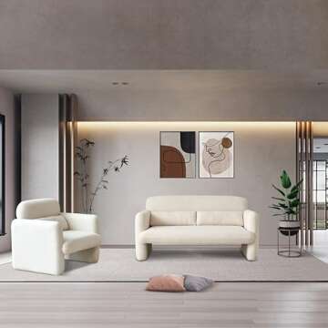 VASOENY 33.86" Accent Chairs, Modern Sherpa Lamb Fabric Armed Chair Comfy Upholstered Armchair Leisure Single Sofa Chair with a Waist Pillow for Bedroom, Office and Living Room