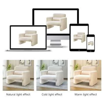 VASOENY 33.86" Accent Chairs, Modern Sherpa Lamb Fabric Armed Chair Comfy Upholstered Armchair Leisure Single Sofa Chair with a Waist Pillow for Bedroom, Office and Living Room