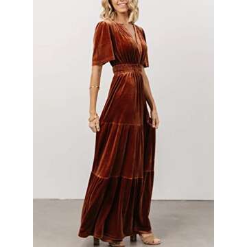 LAVASEON Women's Elegant Velvet Maxi Dress Plunging V Neck Long Wrap Dress Aline Flowy Formal Bridesmaid Dresses Caramel, X-Large