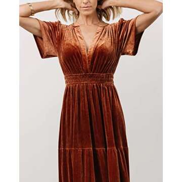 LAVASEON Women's Elegant Velvet Maxi Dress Plunging V Neck Long Wrap Dress Aline Flowy Formal Bridesmaid Dresses Caramel, X-Large