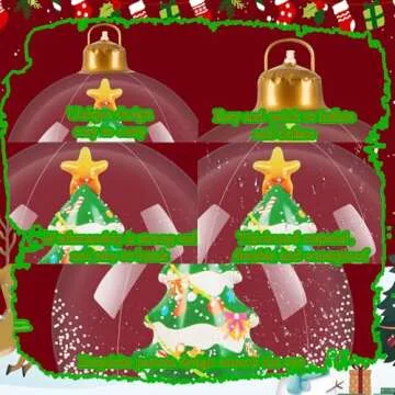 24 Inch Light Up Giant Christmas Ball Christmas Tree Outdoor Inflatables with LED Light PVC Decorated Ball Xmas Blow Up Ball for Garden Yard Porch Christmas Holiday Decor