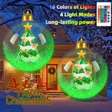 24 Inch Light Up Giant Christmas Ball Christmas Tree Outdoor Inflatables with LED Light PVC Decorated Ball Xmas Blow Up Ball for Garden Yard Porch Christmas Holiday Decor