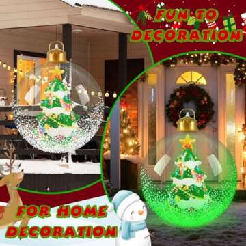 24 Inch Light Up Giant Christmas Ball Christmas Tree Outdoor Inflatables with LED Light PVC Decorated Ball Xmas Blow Up Ball for Garden Yard Porch Christmas Holiday Decor