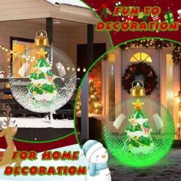 24 Inch Light Up Giant Christmas Ball Christmas Tree Outdoor Inflatables with LED Light PVC Decorated Ball Xmas Blow Up Ball for Garden Yard Porch Christmas Holiday Decor