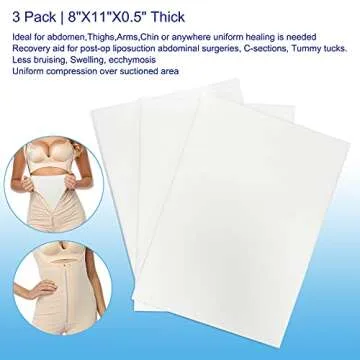 3 Pack Lipo Foam - Post Surgery Ab Board for Use with Post Liposuction Surgery Flattening Abdominal Compression Garments Liposuction Foam pads for Recovery 8"X11" (White)