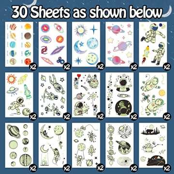 Partywind 225 Styles (30 Sheets) Luminous Space Kids Temporary Tattoos for Party Supplies, Outer Spa...