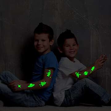 Partywind 225 Styles (30 Sheets) Luminous Space Kids Temporary Tattoos for Party Supplies, Outer Space Party Favors with Astronaut/Planet/Star/Moon, Games for Boys Children
