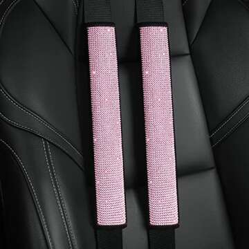 HighnessHwoo Bling Car Seatbelt Covers for Women Girls, Rhinestone Crystal Velvet Seat Belt Cushion Pad Cover Protector, Diamond Shine Safety Shoulder Pad, Car Interior Accessories, 2pcs, Pink, 34cm