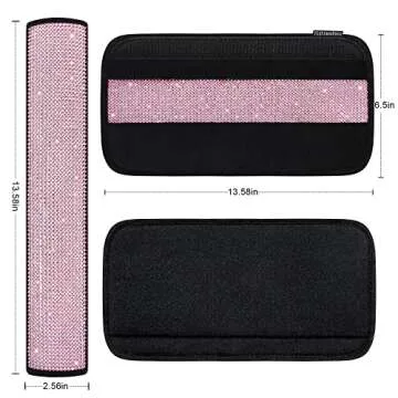 HighnessHwoo Bling Car Seatbelt Covers for Women Girls, Rhinestone Crystal Velvet Seat Belt Cushion Pad Cover Protector, Diamond Shine Safety Shoulder Pad, Car Interior Accessories, 2pcs, Pink, 34cm