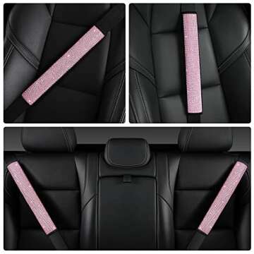 HighnessHwoo Bling Car Seatbelt Covers for Women Girls, Rhinestone Crystal Velvet Seat Belt Cushion Pad Cover Protector, Diamond Shine Safety Shoulder Pad, Car Interior Accessories, 2pcs, Pink, 34cm