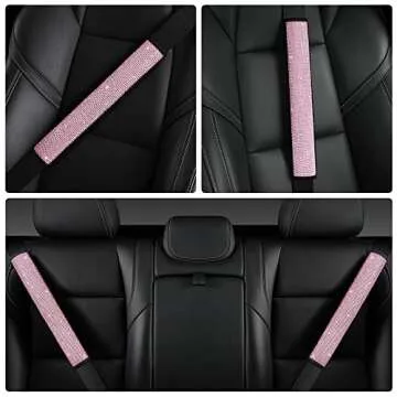 HighnessHwoo Bling Car Seatbelt Covers for Women Girls, Rhinestone Crystal Velvet Seat Belt Cushion Pad Cover Protector, Diamond Shine Safety Shoulder Pad, Car Interior Accessories, 2pcs, Pink, 34cm
