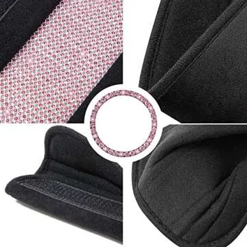 HighnessHwoo Bling Car Seatbelt Covers for Women Girls, Rhinestone Crystal Velvet Seat Belt Cushion Pad Cover Protector, Diamond Shine Safety Shoulder Pad, Car Interior Accessories, 2pcs, Pink, 34cm