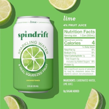 Spindrift Lime Sparkling Water Real Fruit Flavor Pack of 24