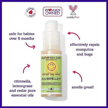 California Baby Natural Bug Repellent Spray | Citronella Bug Spray | DEET-Free | Repels Mosquitoes + Bugs | Allergy Friendly | Great Smell | Baby & Adult Insect Repellent Spray | 59 mL / 2 oz.