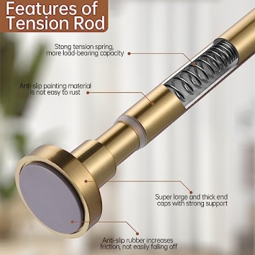 BRIOFOX Adjustable Shower Curtain Rod - Easy Installation Gold Finish