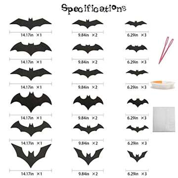 CCINEE 3D Halloween Hanging Bats Decoration,Large Glittery Bat Wall Decal Stickers for Halloween Par...
