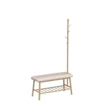 Bamworld Coat Rack Shoe Bench for Entryway, Hall Tree Bench with Storage, Bamboo 3-in-1 Design