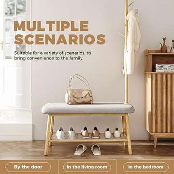 Bamworld Coat Rack Shoe Bench for Entryway, Hall Tree Bench with Storage, Bamboo 3-in-1 Design