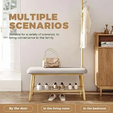 Bamworld Coat Rack Shoe Bench for Entryway, Hall Tree Bench with Storage, Bamboo 3-in-1 Design