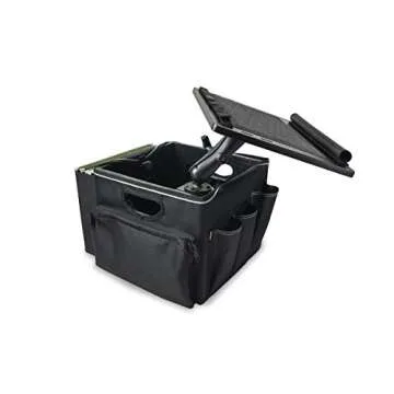 AutoExec AUE80018 Milk Crate Vehicle and Mobile Office Work Station with Apron and Laptop Tray, Black, Laptop Tray Mount
