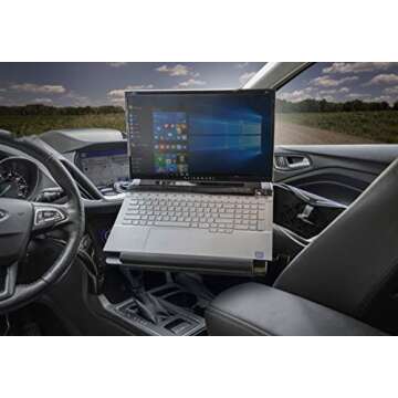 AutoExec AUE80018 Milk Crate Vehicle and Mobile Office Work Station with Apron and Laptop Tray, Black, Laptop Tray Mount