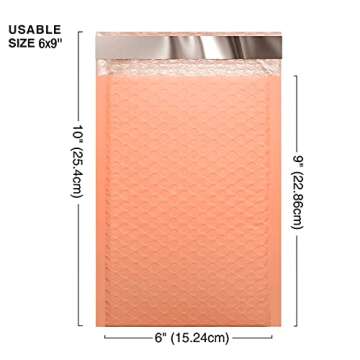 Metronic Bubble Mailers 6x10 Inch 25 Pack, Self Seal Bubble Poly Mailers, Waterproof Shipping Bags,Cushioning Padded Envelopes for Shipping, Mailing, Packaging, Business, Peach Bulk #0