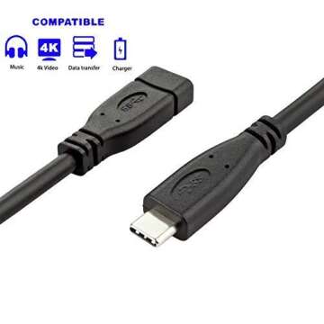 Ruaeoda USB C Extension Cable, 1.5ft Type C Extension Gen 2 (10Gbps) Thunderbolt 3 Charging/Data/Vid...