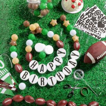 Simgoing 98 Pcs Football Banner Decor Jumbo DIY Friendship Bracelet Birthday Banner Kit Customizable...