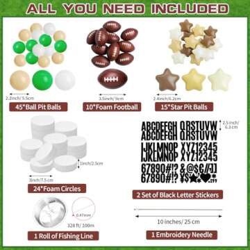 Simgoing 98 Pcs Football Banner Decor Jumbo DIY Friendship Bracelet Birthday Banner Kit Customizable Party Giant Garland Decoration for Football Themed Birthday Game Fans(Green,White, Khaki,Brown)