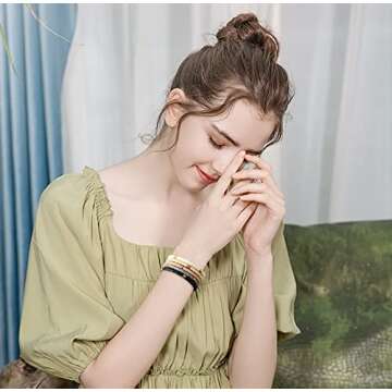 GOOJIDS Surfer Heishi Clay Bead Bracelets for Women Bohemian Stackable Gold Beaded Stretch Bracelets Elastic Layering Friendship Bracelets Set Boho Jewelry (B-New Surfer Color B)