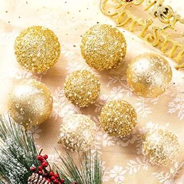 ChrisWish 2.76" Christmas Ball Ornaments,12pcs Gold Christmas Ball Decorations Shatterproof Plastic Hanging Pearl Balls for Holiday Party
