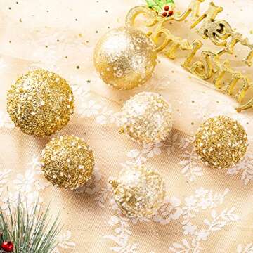 ChrisWish 2.76" Christmas Ball Ornaments,12pcs Gold Christmas Ball Decorations Shatterproof Plastic Hanging Pearl Balls for Holiday Party