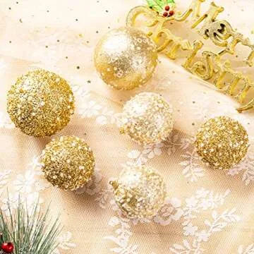 ChrisWish 2.76" Christmas Ball Ornaments,12pcs Gold Christmas Ball Decorations Shatterproof Plastic Hanging Pearl Balls for Holiday Party